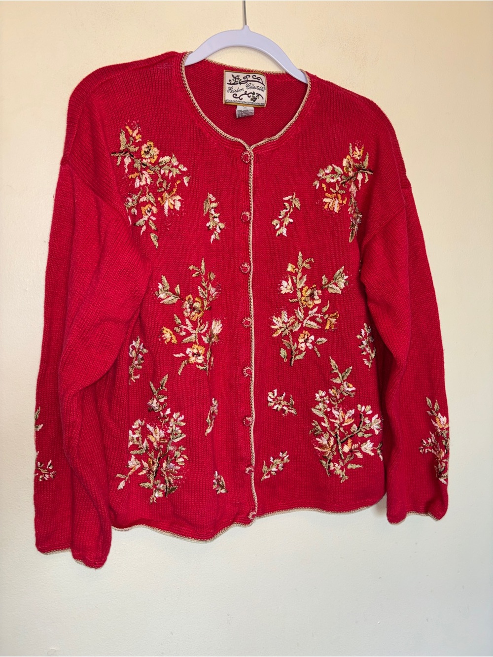 Vtg 90s Heirloom Collectibles Sweater Cardigan XL Embroidered Grannycore Festive